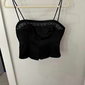 Reformation Black Lace-Trim Satin Camisole